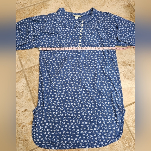 Charter Club Blue Floral Henley Nightshirt Cotton Long Sleeve P/S Classic Cabin - Picture 5 of 6